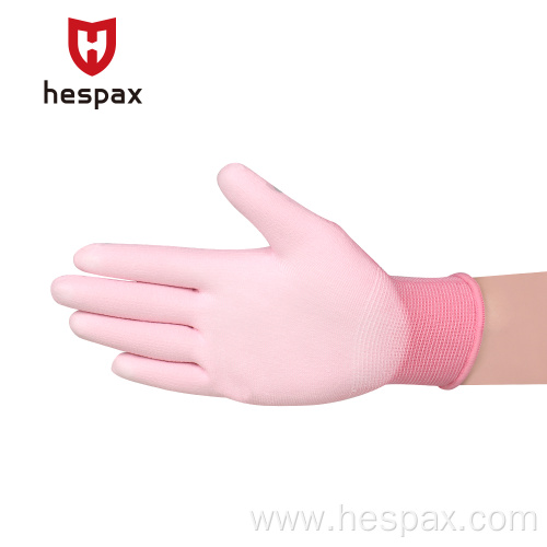 Hespax Pink PU Palm Coated Protective Hand Gloves